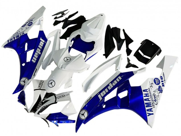 Billige Yamaha YZF 600 R6 Motorrad Verkleidung 2006-2007 - Weiss Blau Jordan