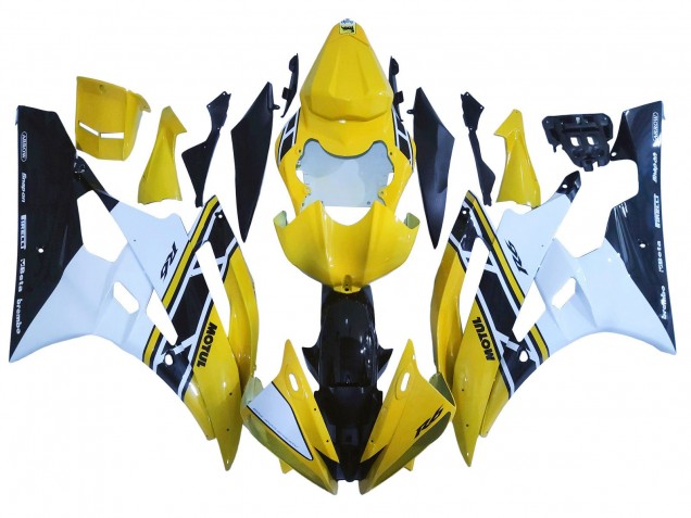 Billige Yamaha YZF 600 R6 Motorrad Verkleidung 2006-2007 - Gelb Weiss Glanzendes Schwarz Motul