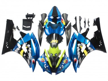 Billige Yamaha YZF 600 R6 Motorrad Verkleidung 2006-2007 - Blau Neon Grun Schwarz Hai