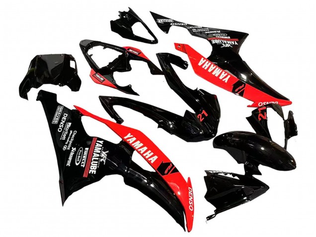Billige Yamaha YZF 600 R6 Motorrad Verkleidung 2008-2016 - Rot Glanzendes Schwarz Denso Yamalube 21