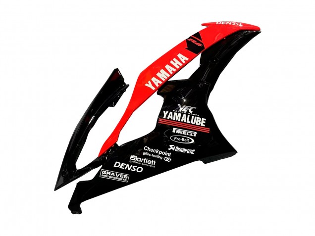 Billige Yamaha YZF 600 R6 Motorrad Verkleidung 2008-2016 - Rot Glanzendes Schwarz Denso Yamalube 21