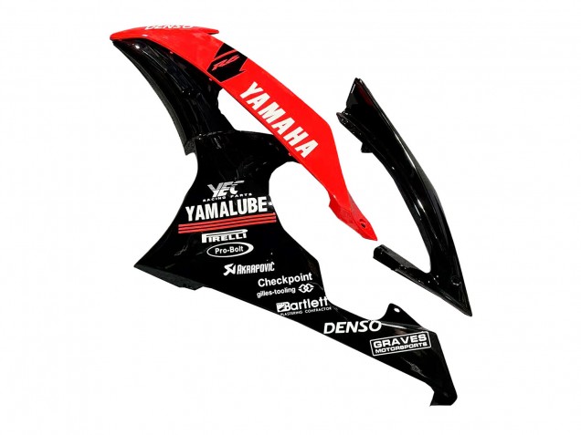 Billige Yamaha YZF 600 R6 Motorrad Verkleidung 2008-2016 - Rot Glanzendes Schwarz Denso Yamalube 21