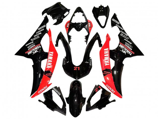 Billige Yamaha YZF 600 R6 Motorrad Verkleidung 2008-2016 - Rot Glanzendes Schwarz Denso Yamalube 21