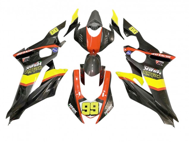 Billige Yamaha YZF 600 R6 Motorrad Verkleidung 2008-2016 - Gelb Orange Schwarz Carbonfaser Stil