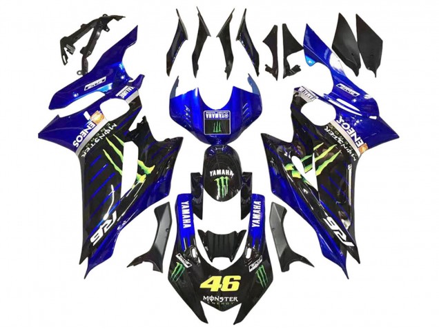Billige Yamaha YZF 600 R6 Motorrad Verkleidung 2017-2023 - Blau Glanzendes Schwarz Grun Monster ENEOS Yamalube