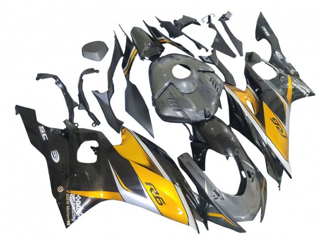 Billige Yamaha YZF 600 R6 Motorrad Verkleidung 2017-2023 - Gold Schwarz Carbonfaser