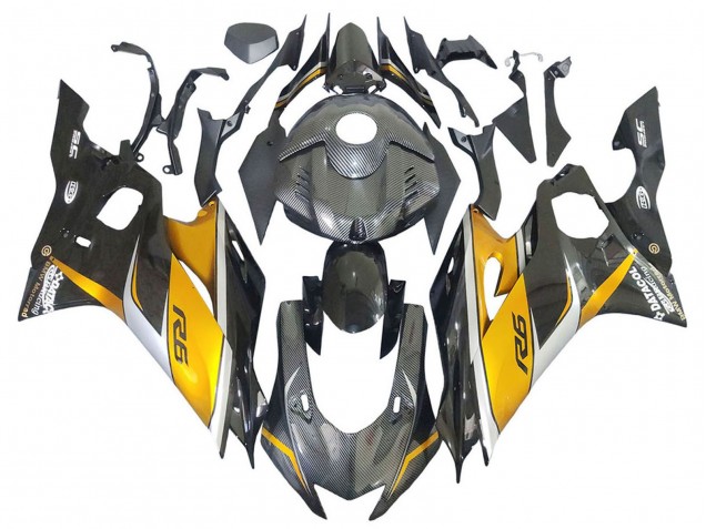 Billige Yamaha YZF 600 R6 Motorrad Verkleidung 2017-2023 - Gold Schwarz Carbonfaser