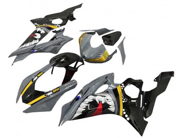 Billige Yamaha YZF 600 R6 Motorrad Verkleidung 2017-2023 - Grau Gelb Glanzendes Schwarz Hai