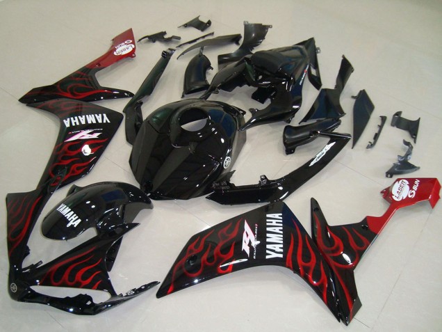 Billige Yamaha YZF R1 Motorrad Verkleidung 2007-2008 - Glanzendes Schwarz Rot Flamme
