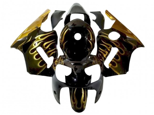 Billige Kawasaki ZX12R Motorrad Verkleidung 2000-2001 - Glanzendes Schwarz Gold Flamme