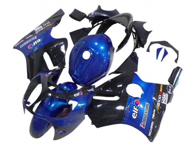 Billige Kawasaki ZX12R Motorrad Verkleidung 2000-2001 - Blau Glanzendes Schwarz Elf Bridgestone