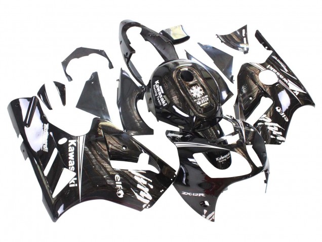 Billige Kawasaki ZX12R Motorrad Verkleidung 2000-2001 - Glanzendes Schwarz Weiss Elf Schnee