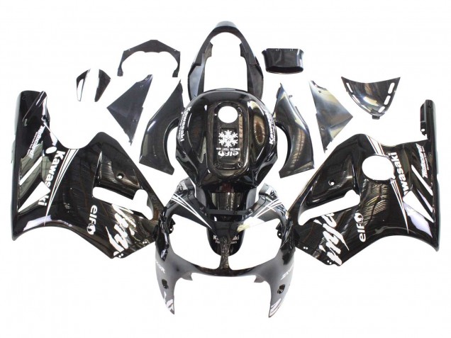 Billige Kawasaki ZX12R Motorrad Verkleidung 2000-2001 - Glanzendes Schwarz Weiss Elf Schnee