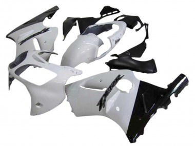 Billige Kawasaki ZX12R Motorrad Verkleidung 2000-2001 - Weiss Glanzendes Schwarz