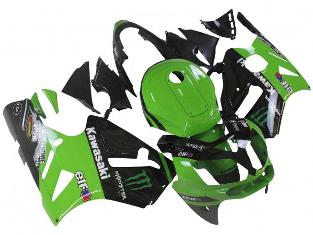 Billige Kawasaki ZX12R Motorrad Verkleidung 2002-2006 - Grun Glanzendes Schwarz Elf Touch4 Monster