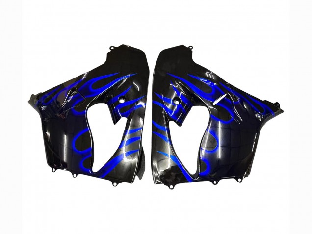 Billige Kawasaki ZX9R Motorrad Verkleidung 2000-2001 - Glanzendes Schwarz Blau Flamme Weiss
