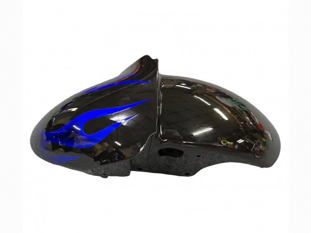 Billige Kawasaki ZX9R Motorrad Verkleidung 2000-2001 - Glanzendes Schwarz Blau Flamme Weiss