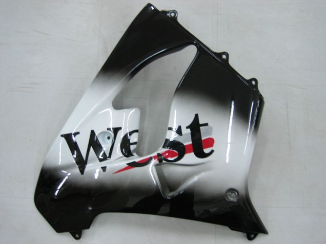 Billige Kawasaki ZX9R Motorrad Verkleidung 2000-2001 - Glanzendes Schwarz Weiss West