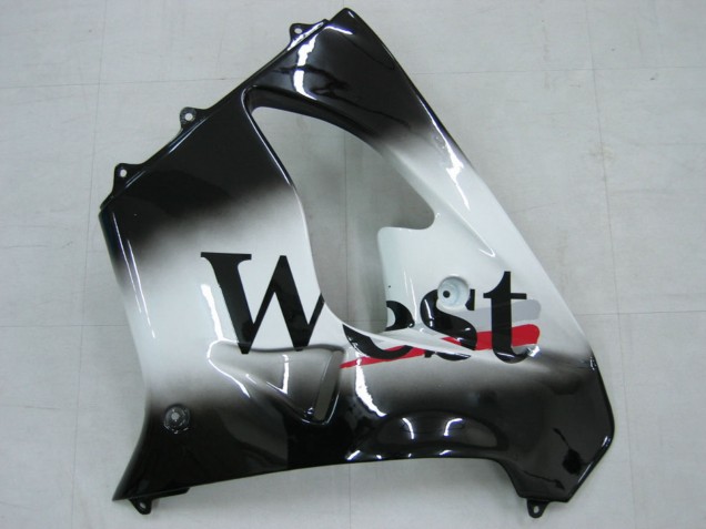Billige Kawasaki ZX9R Motorrad Verkleidung 2000-2001 - Glanzendes Schwarz Weiss West