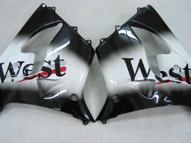 Billige Kawasaki ZX9R Motorrad Verkleidung 2000-2001 - Glanzendes Schwarz Weiss West