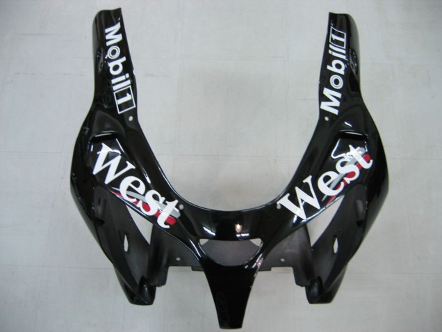 Billige Kawasaki ZX9R Motorrad Verkleidung 2000-2001 - Glanzendes Schwarz Weiss West