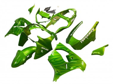 Billige Kawasaki ZX9R Motorrad Verkleidung 2000-2001 - Grun Flamme