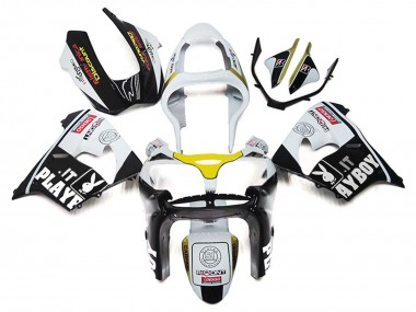Billige Kawasaki ZX9R Motorrad Verkleidung 2000-2001 - Weiss Gelb Glanzendes Schwarz Playboy