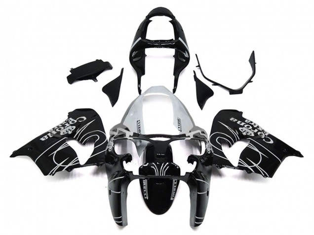 Billige Kawasaki ZX9R Motorrad Verkleidung 2000-2001 - Glanzendes Schwarz Weiss Corona Extra