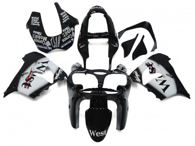 Billige Kawasaki ZX9R Motorrad Verkleidung 2002-2003 - Glanzendes Schwarz Weiss West