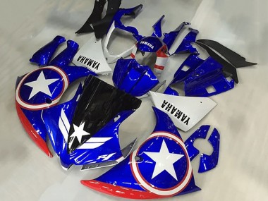 Billige Yamaha YZF R1 Motorrad Verkleidung 2009-2011 - Blau Weiss Rot Schwarz Stern Captain America