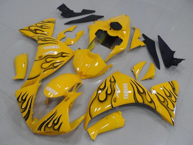 Billige Yamaha YZF R1 Motorrad Verkleidung 2009-2011 - Gelb Schwarz Flamme