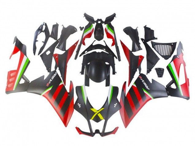 Billige Aprilia RSV4 1000 Motorrad Verkleidung 2016-2020 - Matt Schwarz Rot Grun Streifen