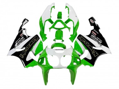 Billige Kawasaki ZX7R Motorrad Verkleidung 1996-2003 - Weiss Grun Schwarz Gold Silkolene Dunlop