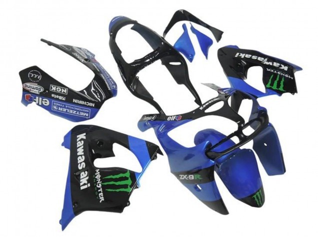 Billige Kawasaki ZX9R Motorrad Verkleidung 2000-2001 - Blau Schwarz Grun Monster