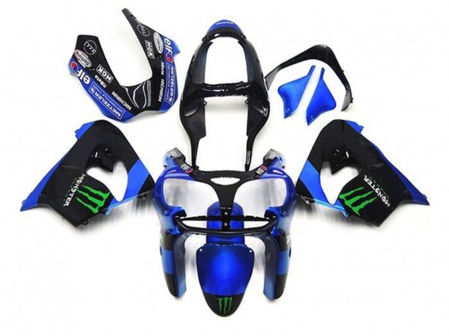 Billige Kawasaki ZX9R Motorrad Verkleidung 2002-2003 - Blau Schwarz Grun Monster