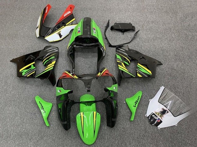 Billige Kawasaki ZX9R Motorrad Verkleidung 2002-2003 - Grun Schwarz Gelb Orange