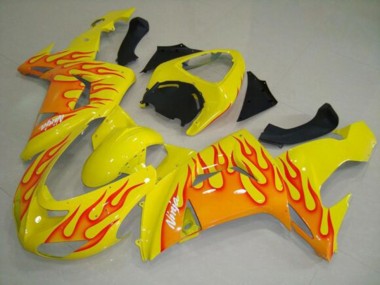 Billige Kawasaki ZX10R Motorrad Verkleidung 2006-2007 - Gelb Orange Flamme