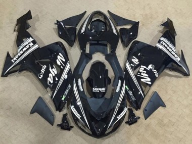 Billige Kawasaki ZX10R Motorrad Verkleidung 2006-2007 - Glanzendes Schwarz Weiss Streifen Elf