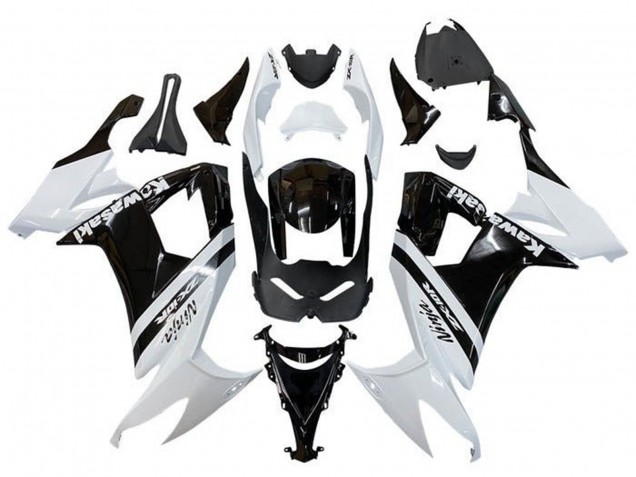Billige Kawasaki ZX10R Motorrad Verkleidung 2008-2010 - Weiss Glanzendes Schwarz Streifen