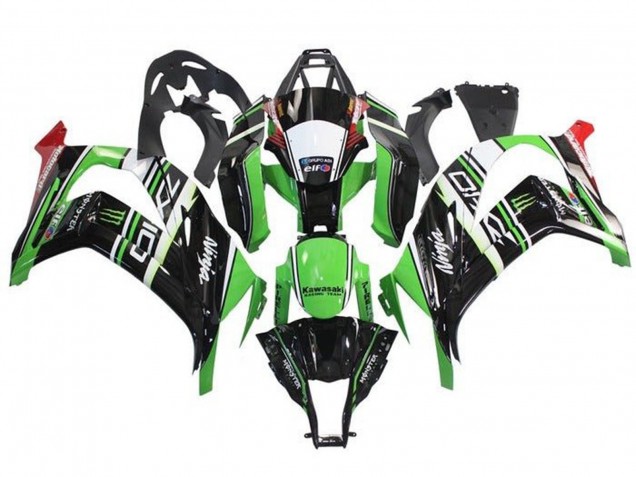 Billige Kawasaki ZX10R Motorrad Verkleidung 2011-2015 - Grun Schwarz Weiss Rot Streifen Monster