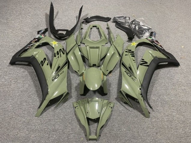 Billige Kawasaki ZX10R Motorrad Verkleidung 2011-2015 - Dunkel Armee Grun Schwarz Gelb Stern