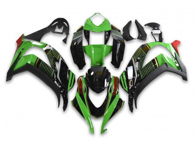 Billige Kawasaki ZX10R Motorrad Verkleidung 2016-2020 - Grun Glanzendes Schwarz Rot Bienenwabe