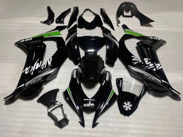 Billige Kawasaki ZX10R Motorrad Verkleidung 2016-2020 - Glanzendes Schwarz Weiss Grun Streifen Schnee