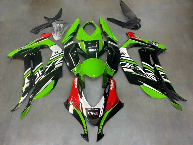 Billige Kawasaki ZX10R Motorrad Verkleidung 2016-2020 - Grun Schwarz Rot Weiss Elf