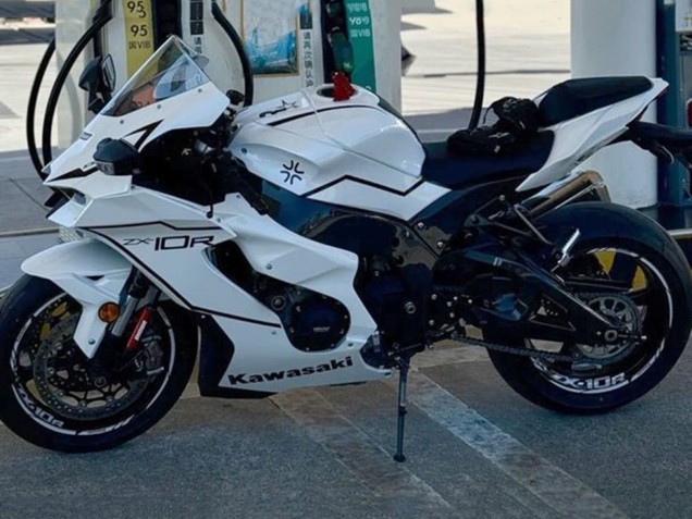 Billige Kawasaki ZX10R Motorrad Verkleidung 2021-2025 - Weiss Schwarz Streifen