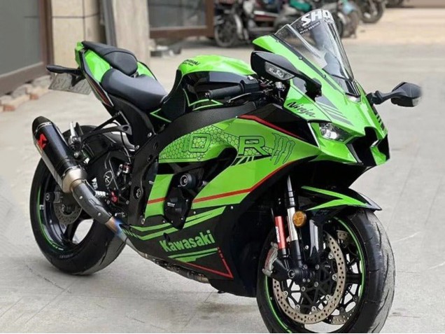 Billige Kawasaki ZX10R Motorrad Verkleidung 2021-2025 - Grun Schwarz Rot Streifen