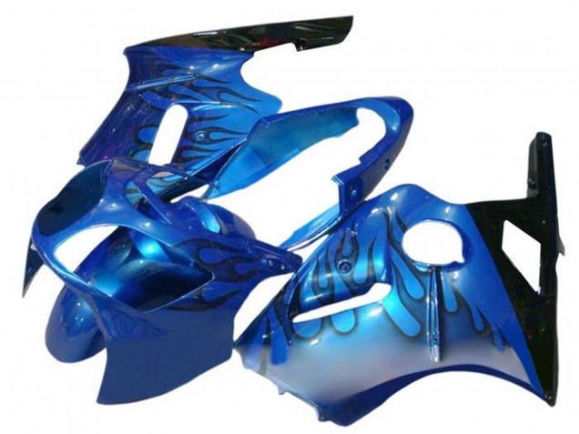 Billige Kawasaki ZX12R Motorrad Verkleidung 2000-2001 - Blau Schwarz Flamme