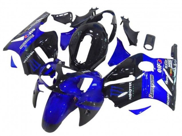 Billige Kawasaki ZX12R Motorrad Verkleidung 2002-2006 - Blau Glanzendes Schwarz Elf Bridgestone Monster
