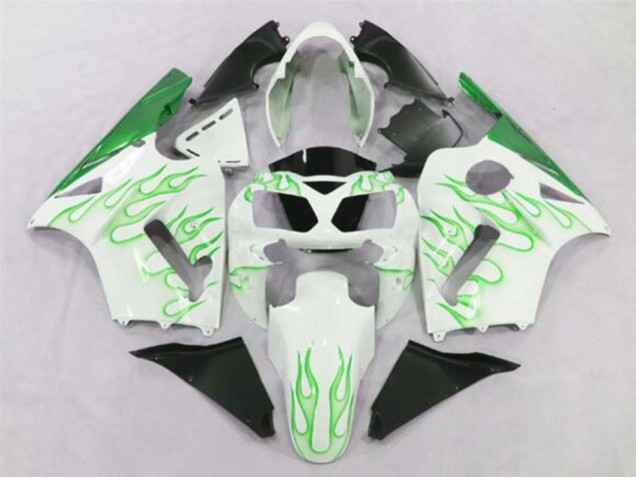 Billige Kawasaki ZX12R Motorrad Verkleidung 2002-2006 - Weiss Grun Flamme