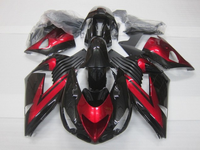 Billige Kawasaki ZX14R ZZR1400 Motorrad Verkleidung 2006-2011 - Bonbon Rot Glanzendes Schwarz